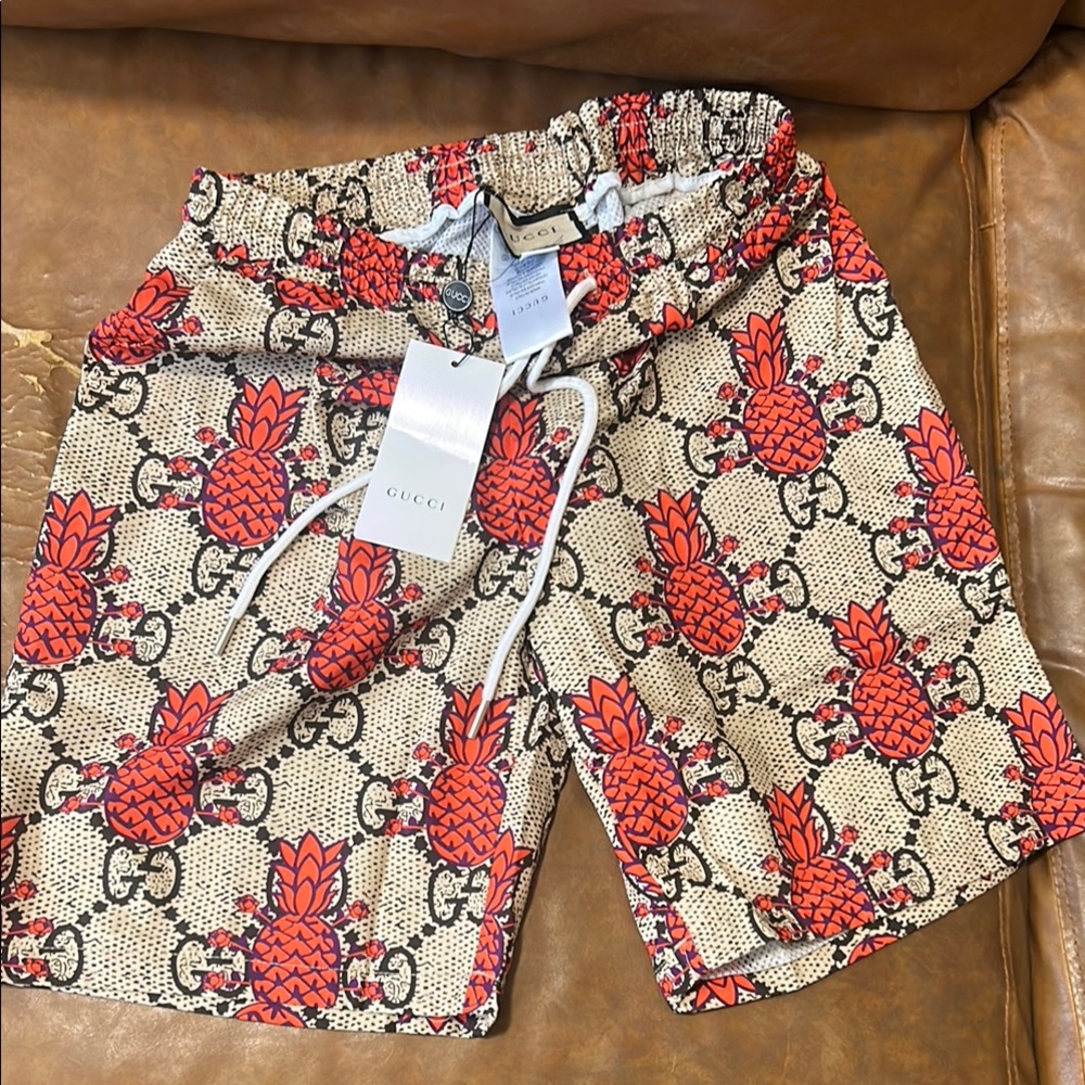 Gucci Red and Cream Athletic Shorts with Iconic Monogram